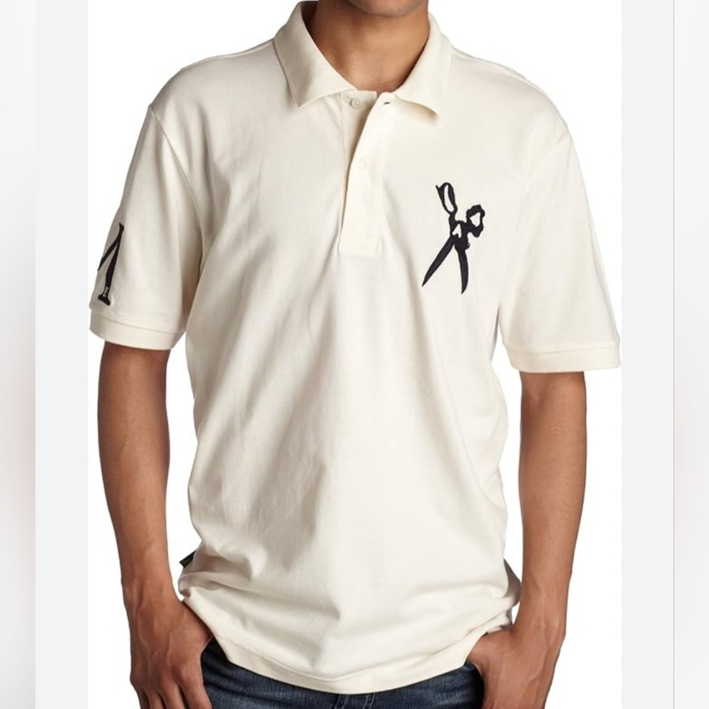 Marc Ecko Cut & Sew Men's Scissor Skull Cream Polo Shirt‎ Large